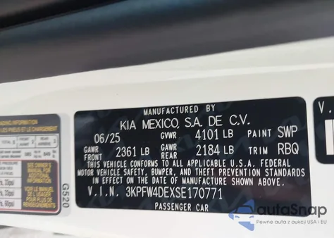 2025 Kia K4 Gt-Line from USA, damaged, VIN 3KPFW4DEXSE170771